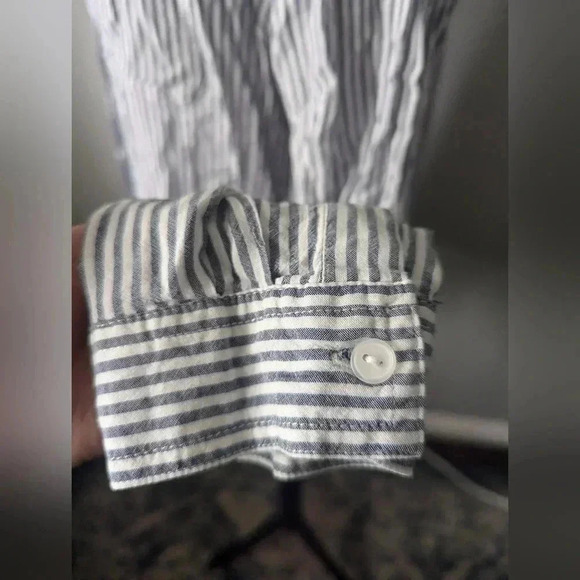 Velvet Heart Gray and White Stripe Long Sleeve Button Down with Embroidered Deta - Picture 7 of 11